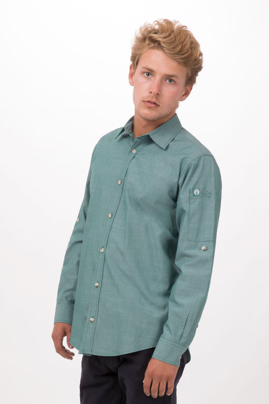 SHIRT-URB-MDN-CHAMBRAY-L/S /GREEN MIST /5XL